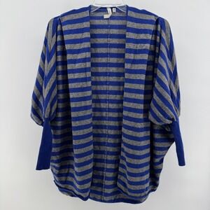 Robbi & Nikki Sz XS Gray /‎ Blue Stripe Long Open Cardigan Sweater Cashmere Wool